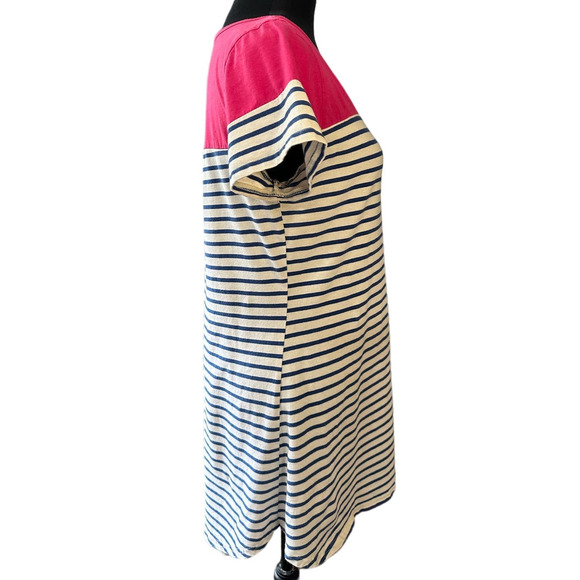 Umgee Navy, Pink and White Striped Color Block Short Sleeve Shirt Dress Size M - Picture 2 of 7